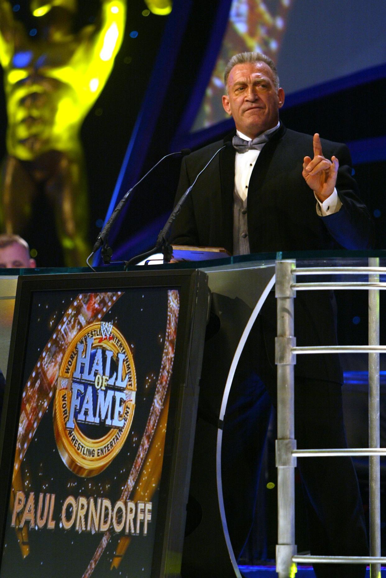 "Mr. Wonderful" Paul Orndorff is inducted into the WWE Hall of Fame in 2005. 