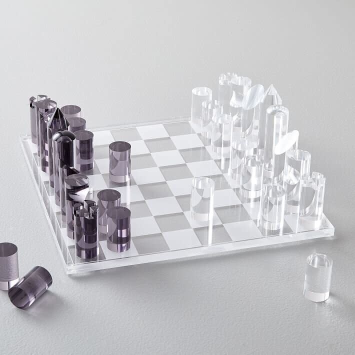 It's <i>very</i> black and white. This set includes the board and pieces, which are both made from acrylic. They can play with it or keep it as decor on the coffee table when they're still trying to figure out how to beat Borgov. <a href="https://fave.co/39EXoDd" target="_blank" rel="noopener noreferrer">Find it for $200 at West Elm</a>.