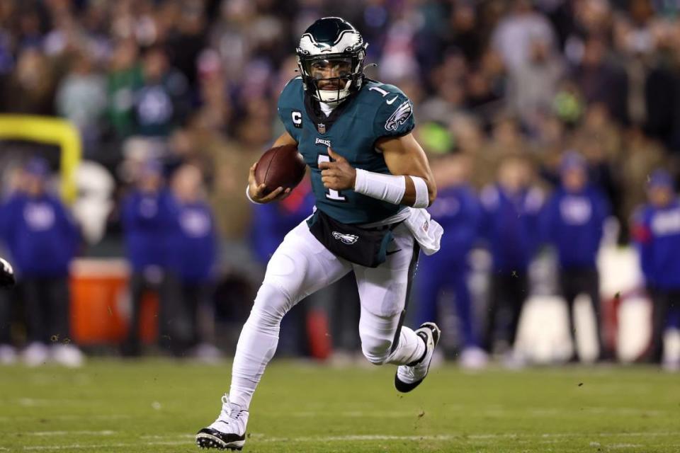 Jalen Hurts, quarterback of the Philadelphia Eagles, leads his team into its 2023 home opener vs. the Minnesota Vikings on NFL Thursday Night Football to begin Week 2.