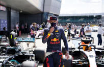 NORTHAMPTON, ENGLAND - AUGUST 01: Third place qualifier Max Verstappen of Netherlands and Red Bull Racing looks on in parc ferme during qualifying for the F1 Grand Prix of Great Britain at Silverstone on August 01, 2020 in Northampton, England. (Photo by Will Oliver/Pool via Getty Images)