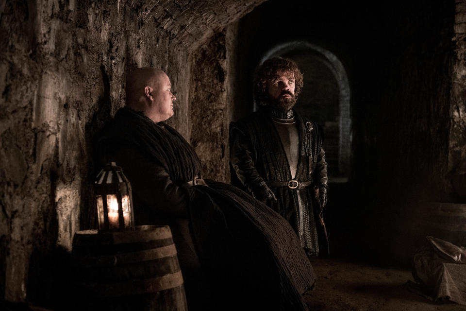 Conleth Hill as Varys and Peter Dinklage as Tyrion Lannister. | Helen Sloan/HBO