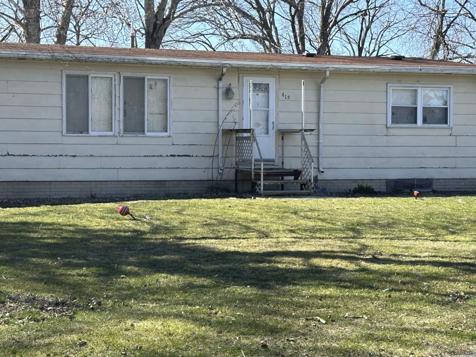 This photo taken on Tuesday, March 19, 2024, shows a house in Zearing, Iowa, where four members of a family were accused of abducting and badly abusing another relative. The 18-year-old victim suffered a brain bleed and other injuries. Court documents say the teen weighed just 70 pounds (32 kilograms) when he showed up at a hospital. (AP Photo/Hannah Fingerhut)