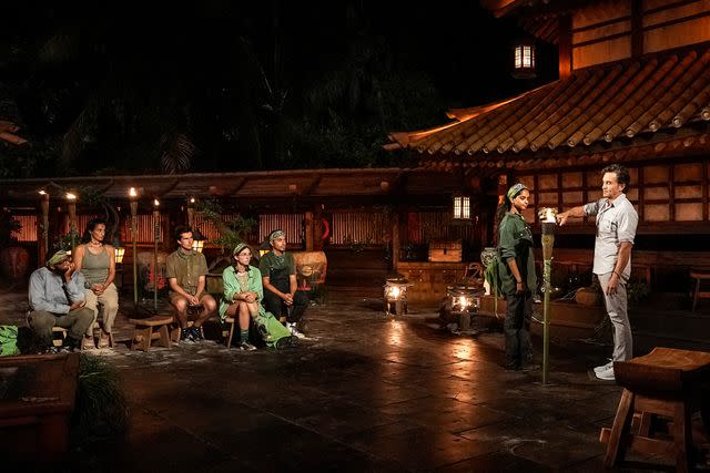 <p>Robert Voets/CBS</p> Tim Spicer, Maria Shrime-Gonzalez, Charlie Davis, Moriah Gaynor, Ben Katzman, Jem Hussain-Adams, and Jeff Probst on 'Survivor 46'