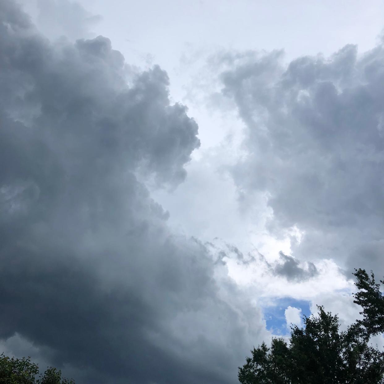 The back end of a powerful storm passes over downtown Staunton, with the first hint of blue sky, at about 4:25 p.m. on Monday, Aug. 7.