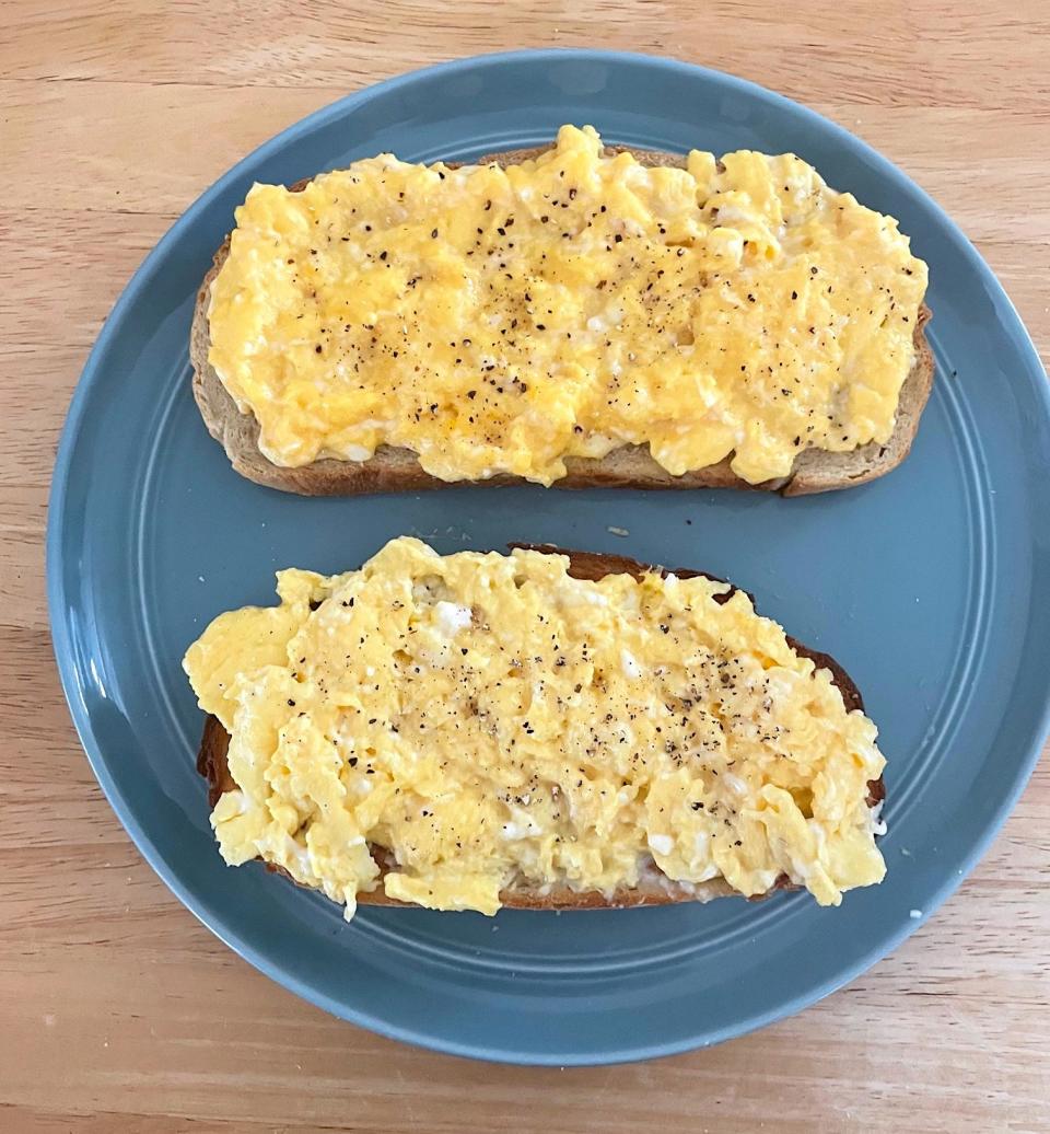 Comparing regular butter to Martha Stewart's scrambled eggs hack