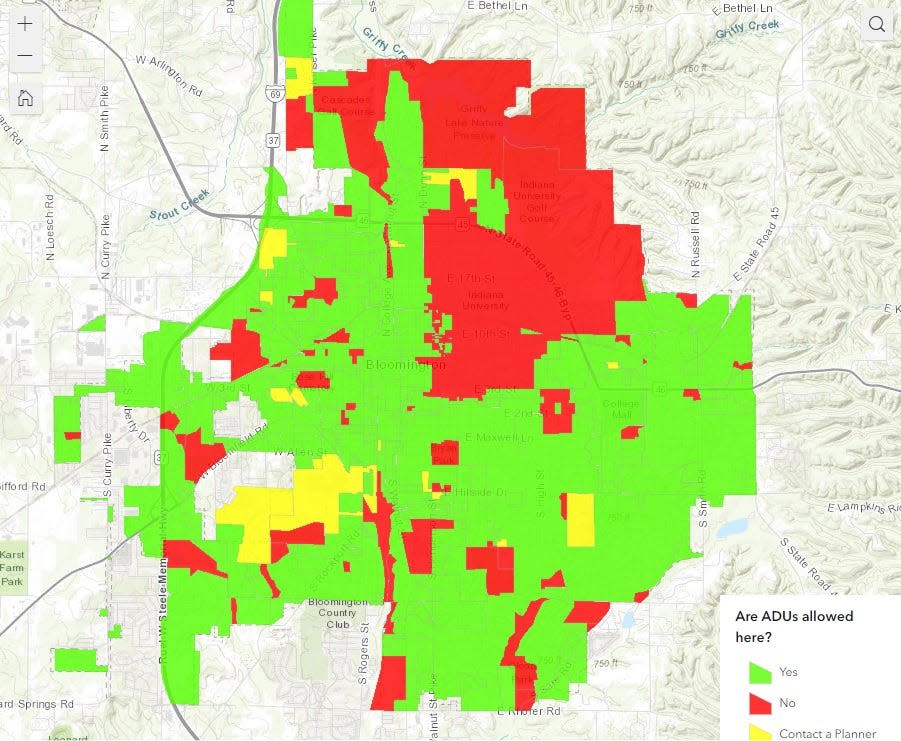 Areas in Bloomington where property owners can build ADUs.