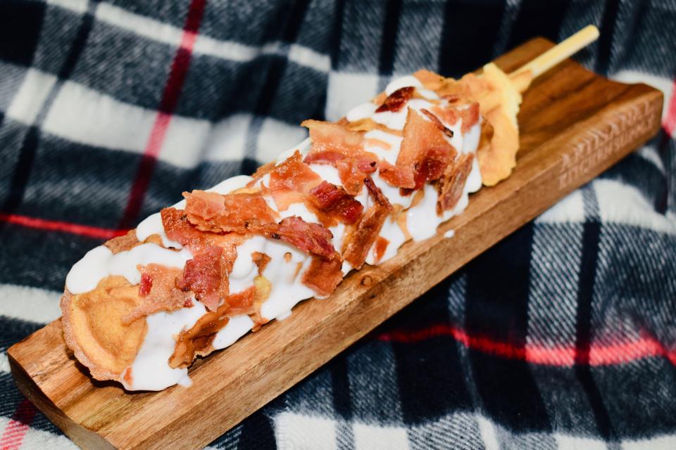 The Chicken Bacon Ranch Waffle Stick is one of the new food options for the 2022 Wisconsin State Fair. It's a Belgian waffle stick filled with chicken, drizzled with ranch dressing and topped with bacon. It will be located at Waffle Chix.