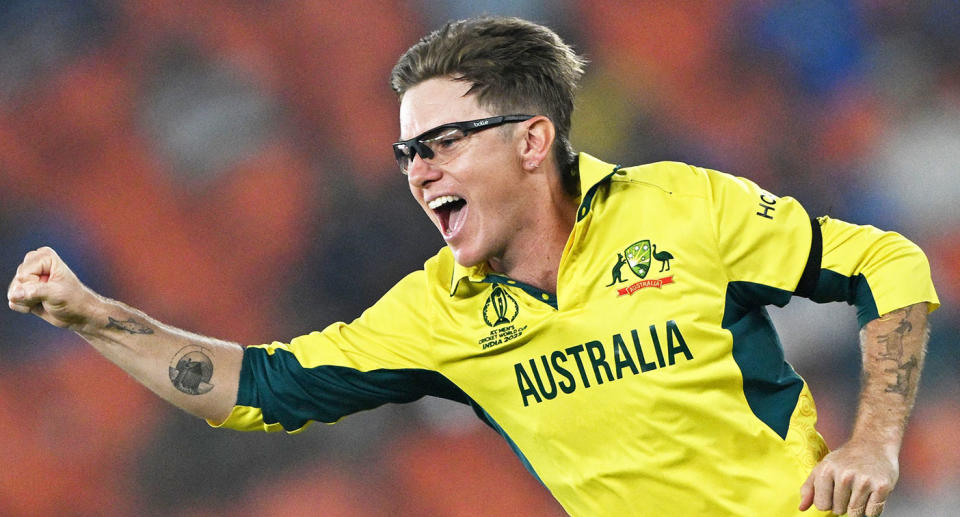 Seen here, Adam Zampa celebrates a wicket against England at the World Cup.