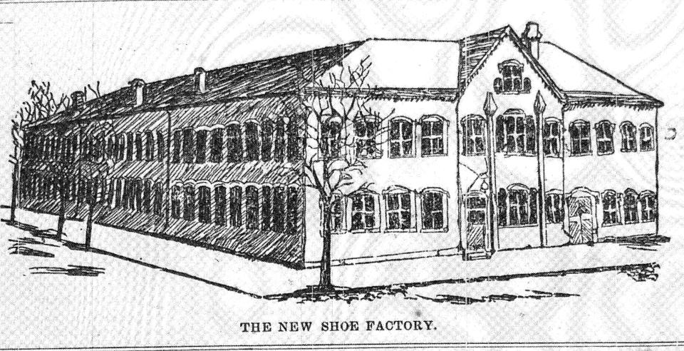 This sketch of the new Lancaster Shoe Co. appeared in the Daily Eagle Nov. 8, 1895. It was located on the SE corner of Columbus & Mulberry Streets.