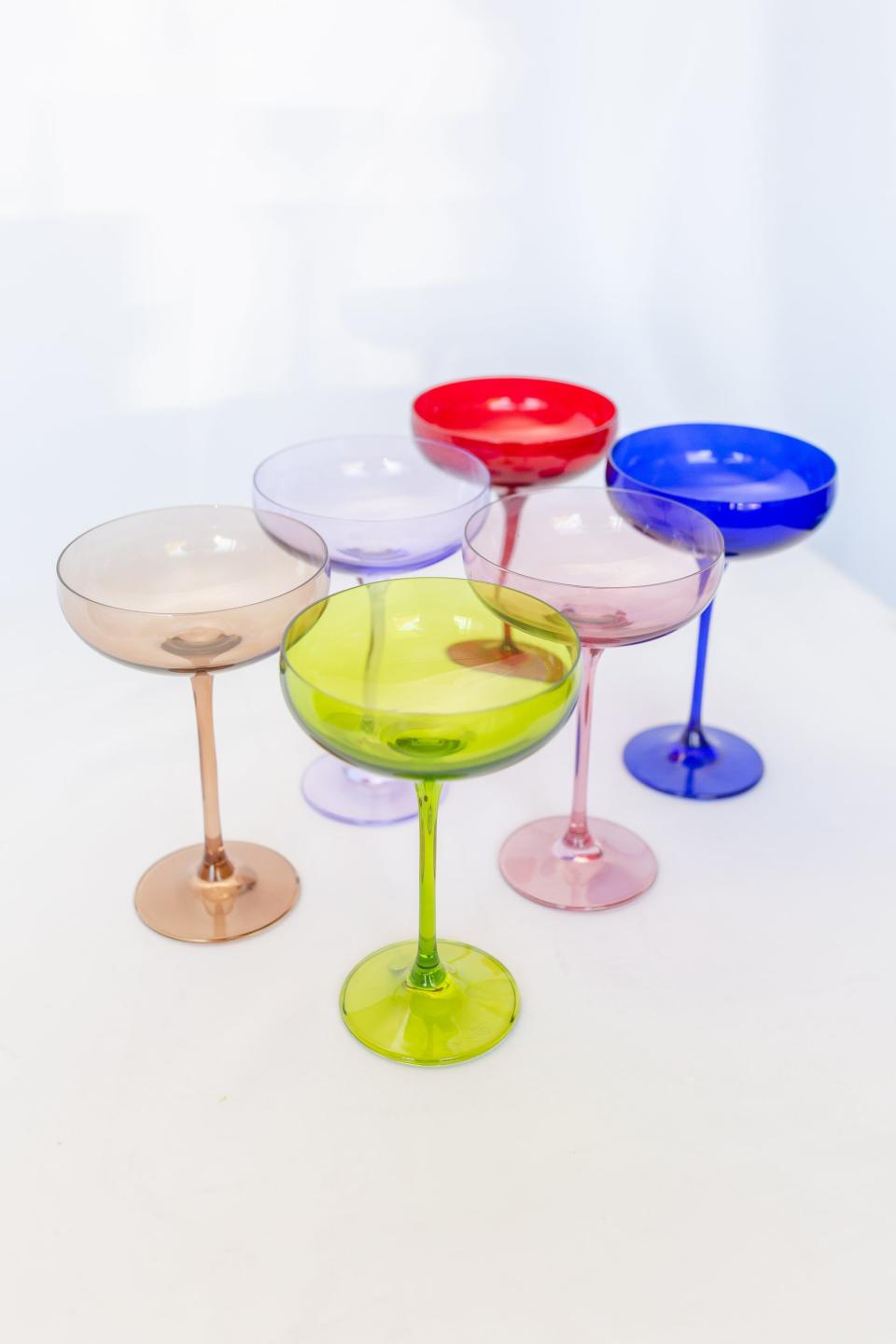 14) Colored Champagne Coupe Stemware