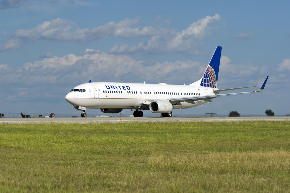 A United Airlines jet on a runway