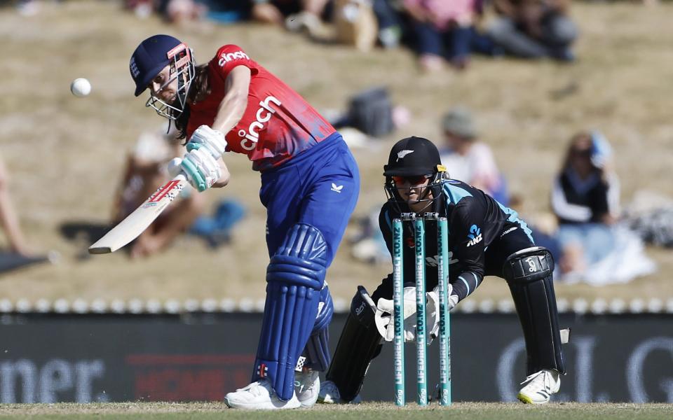 Maia Bouchier batting for England in their third T20 international against New Zealand