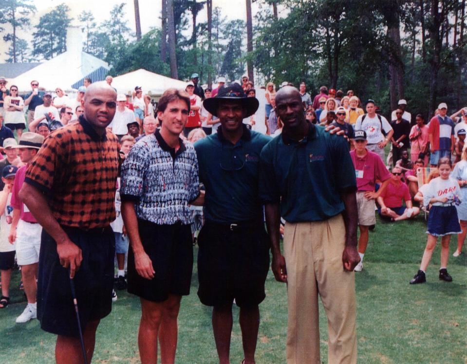 Joe Ward at Michael Jordan’s Celebrity Golf Classic in 1988. From left: Charles Barkley, Vinny Del Negro, Ward and Jordan.