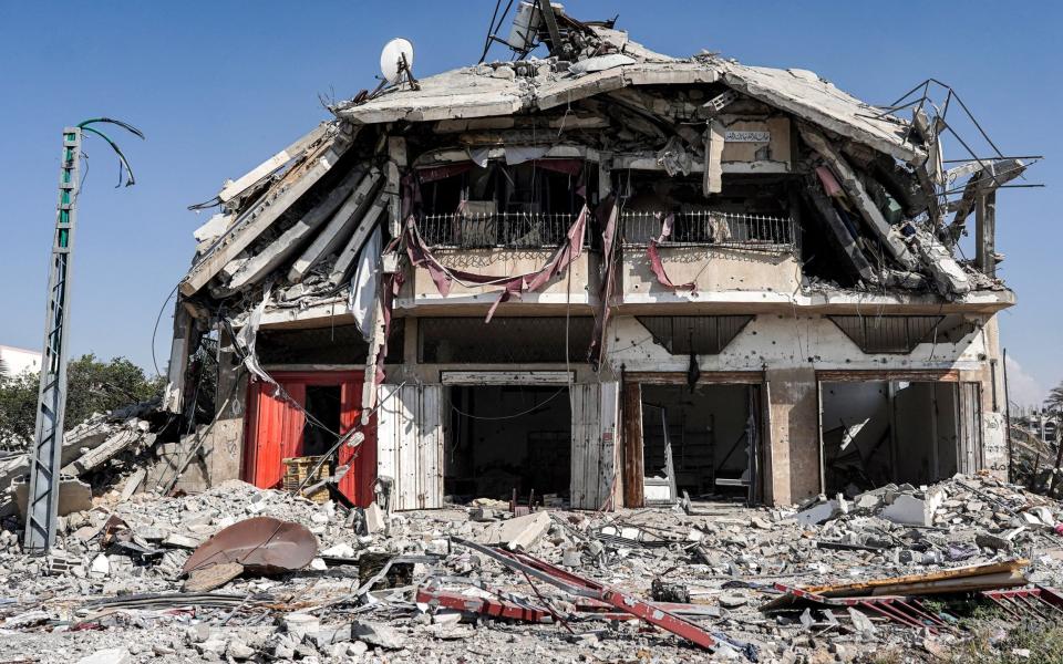 A destroyed building in Khan Younis