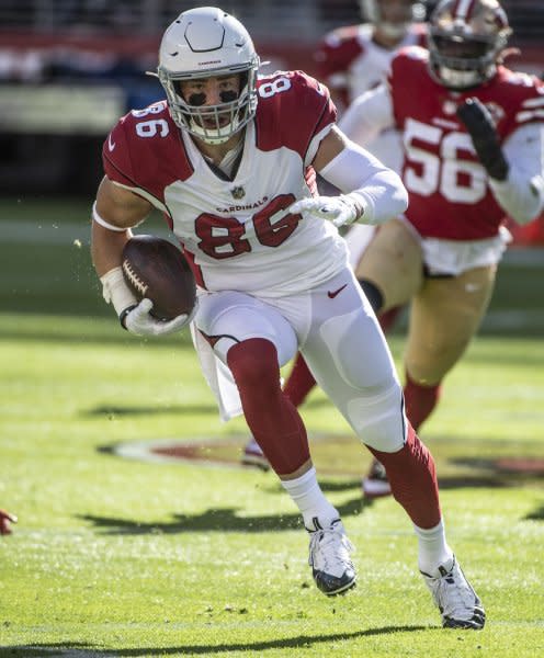 Tight end Zach Ertz and the Arizona Cardinals will battle the Dallas Cowboys on Sunday in Glendale, Ariz. File Photo by Terry Schmitt/UPI