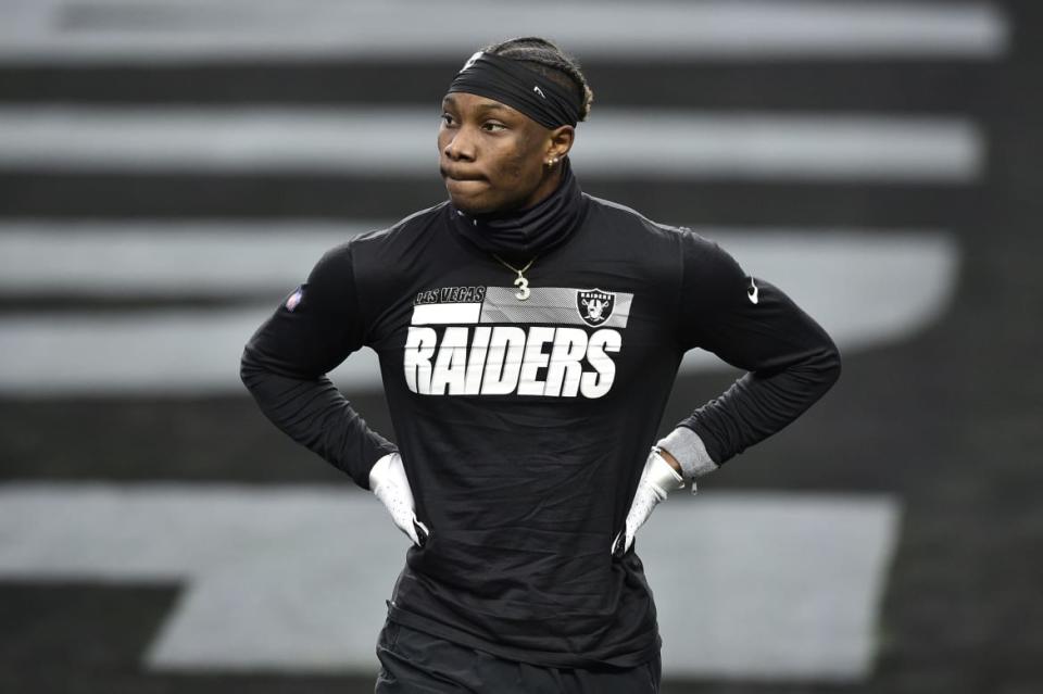 <div class="inline-image__caption"><p>Ruggs warms up before a game against the Indianapolis Colts last year.</p></div> <div class="inline-image__credit">Chris Unger/Getty</div>