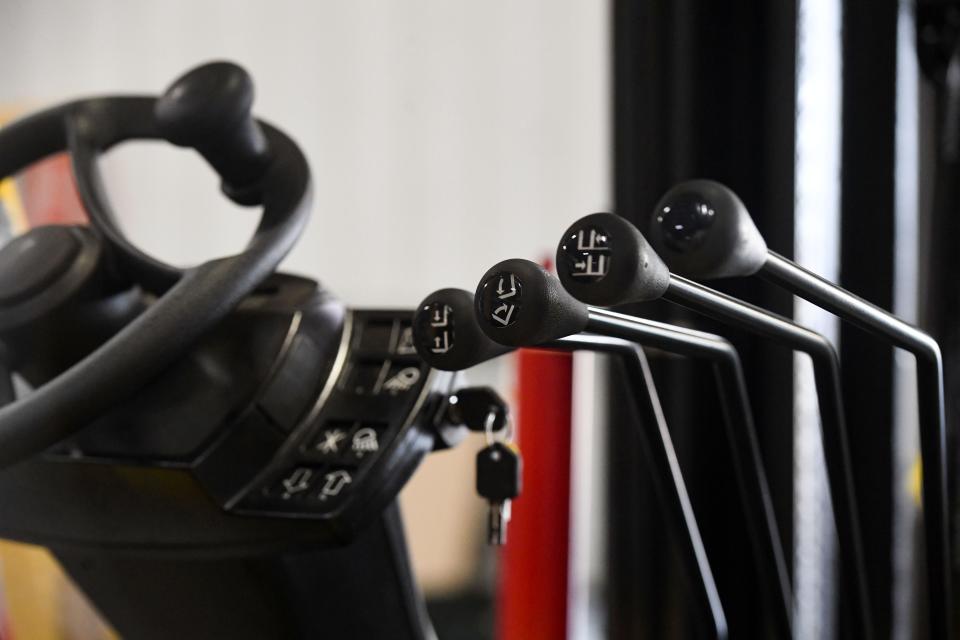 Levers sit idle on a forklift while not in use on Wednesday, September 7, 2022, at Wausau Supply Company in Brandon.