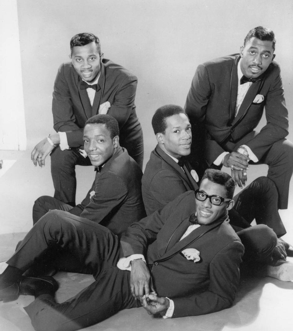 A promotional portrait of The Temptations, circa 1965. From left, Melvin Franklin, Paul Williams, Eddie Kendricks, David Ruffin (with glasses) and Otis Williams. That was the year “My Girl” reached No. 1 and sold over 1 million copies.