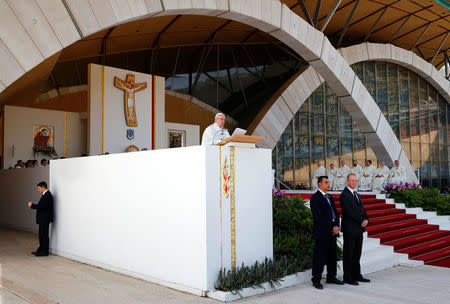 Pope Francis celebrates a mass in San Giovanni Rotondo, Italy March 17, 2018. REUTERS/Tony Gentile