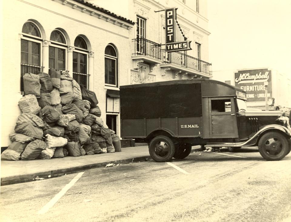 An 8x10 B/W photo of the Palm Beach Post Times Building at 328 Datura Street. ca 1935. 