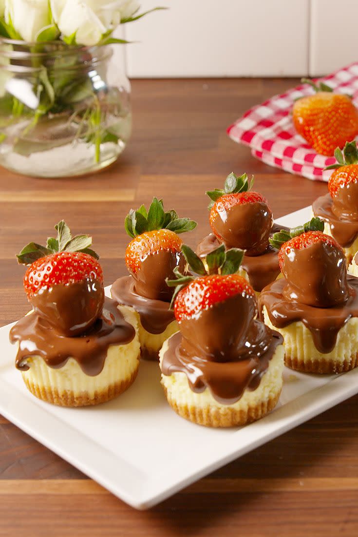 <p>Chocolate covered strawberries + cheesecake = OMG.</p><p>Get the recipe from <a href="https://www.delish.com/cooking/recipe-ideas/recipes/a51437/chocolate-strawberry-cheesecakes-recipe/" rel="nofollow noopener" target="_blank" data-ylk="slk:Delish;elm:context_link;itc:0;sec:content-canvas" class="link ">Delish</a>.</p>
