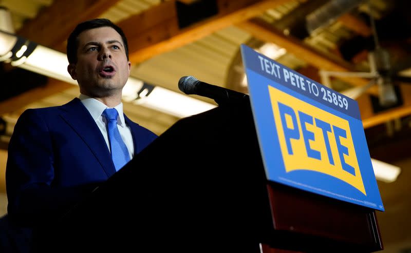 U.S. Democratic presidential candidate and former South Bend Mayor Pete Buttigieg arrives to speak to supporters at his party after the Nevada Caucus in Las Vegas,