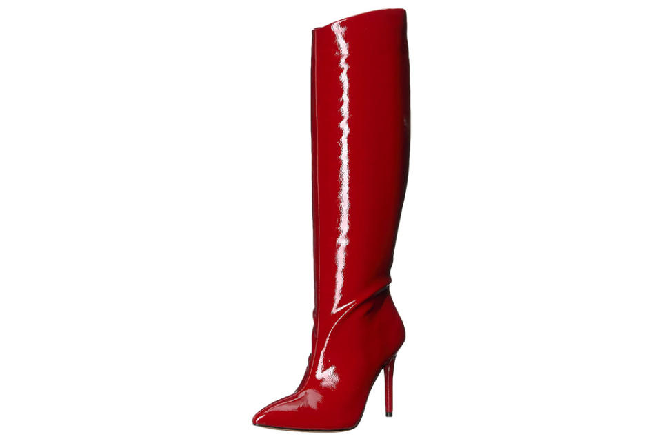 red boots, knee high, heeled, jessica simpson
