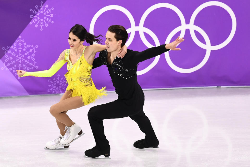 <p>Cortney Mansourova and Michal Ceska of the Czech Republic compete during the Figure Skating Ice Dance Short Dance on day 10 of the PyeongChang 2018 Winter Olympic Games at Gangneung Ice Arena on February 19, 2018 in Pyeongchang-gun, South Korea. (Photo by Dean Mouhtaropoulos/Getty Images) </p>