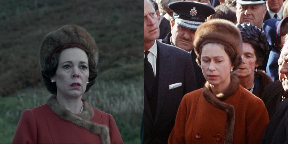 <p>The monarch was thrown into a crisis when the tragic disaster happened in Aberfan in 1966. When Queen Elizabeth visited the town, she wore a burnt orange coat dress, trimmed with mink fur and a mink cap, both on the show and in real life.</p><p><strong>RELATED</strong>: <a href="https://www.goodhousekeeping.com/life/a42390/what-happens-when-the-queen-dies/" rel="nofollow noopener" target="_blank" data-ylk="slk:What Will Happen When Queen Elizabeth II Dies?;elm:context_link;itc:0;sec:content-canvas" class="link ">What Will Happen When Queen Elizabeth II Dies?</a></p>