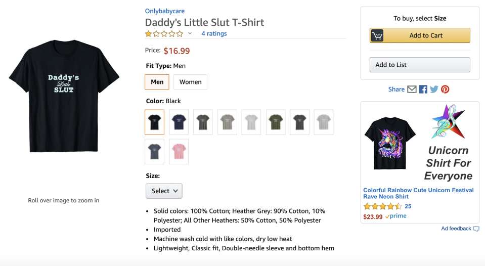 A version of the T-shirt for men and for women is still available. [Photo: Amazon]