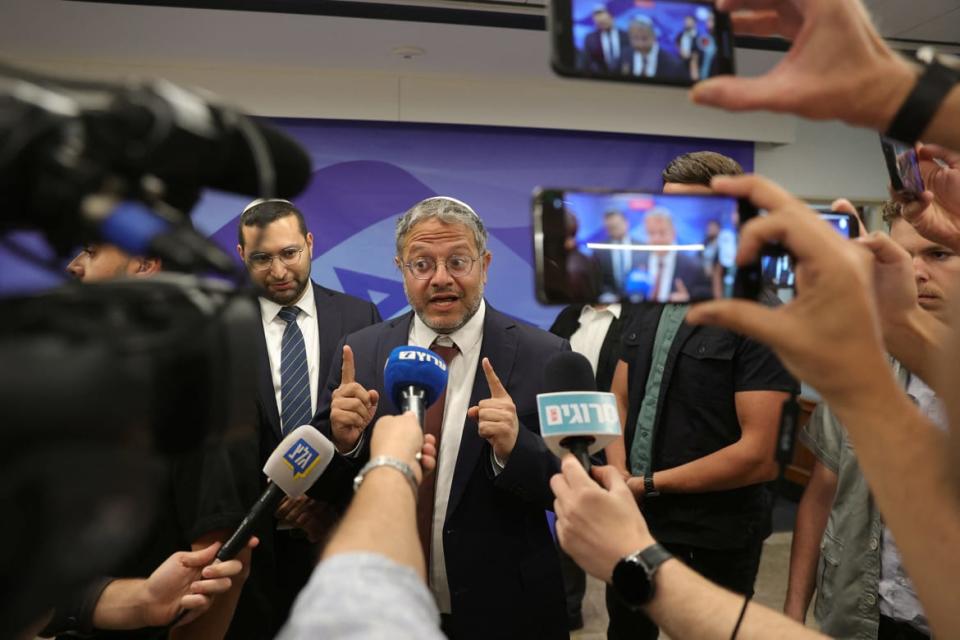 <div class="inline-image__caption"><p>Israeli National Security Minister Itamar Ben-Gvir speaks to the media at the weekly cabinet meeting in the prime minister's office in Jerusalem on May 28, 2023.</p></div> <div class="inline-image__credit">Abir Sultan/Reuters</div>
