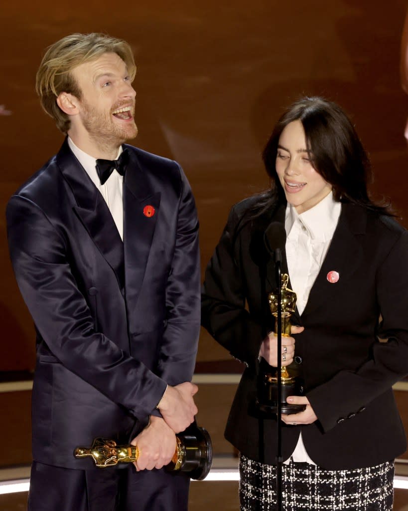 Finneas O’Connell and Billie Eilish accepted the Best Original Song award for ‘What Was I Made For?’ from “Barbie.” Kevin Winter/Getty Images