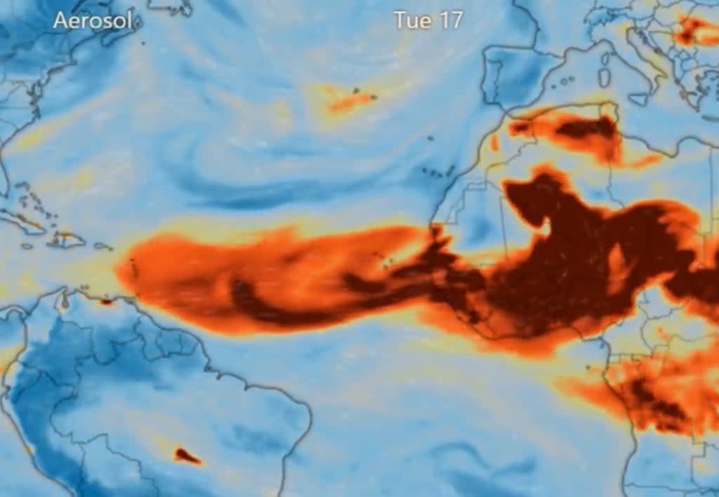 The satellite images shows the dust could billowing over the Atlantic  (Copernicus)