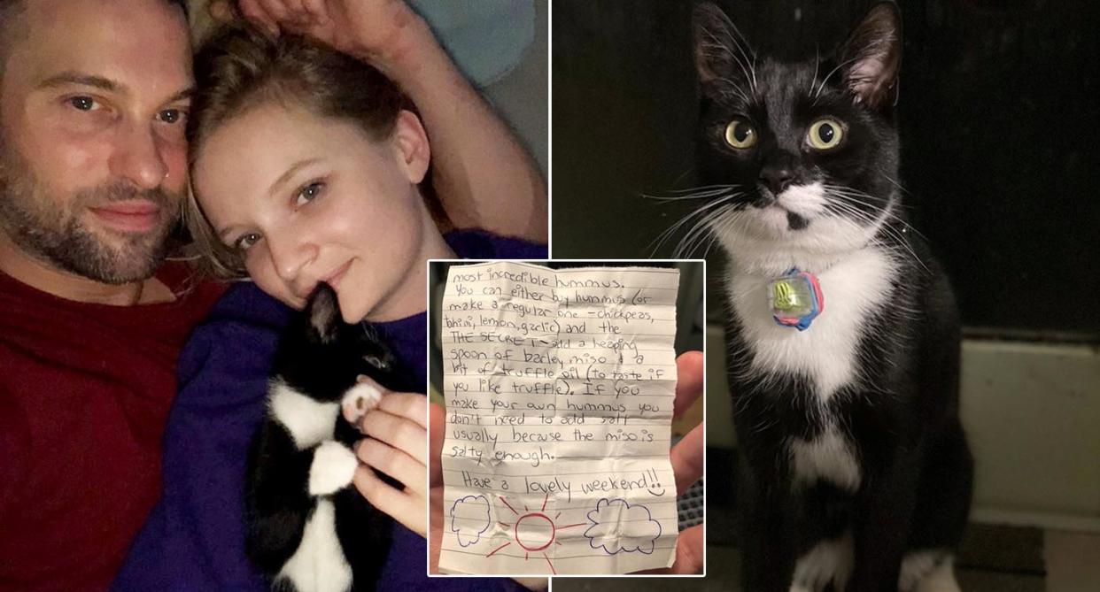 Olga Shipunova, 29, and her partner Zack King, 37, who live in a ground floor flat in Hackney, London, first found a note attached to their cat Billy’s collar in September. 