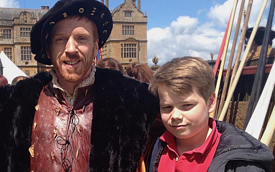 Hugo Yaxley with Damian Lewis OBE at the filming of Wolf Hall - Solent News & Photo Agency