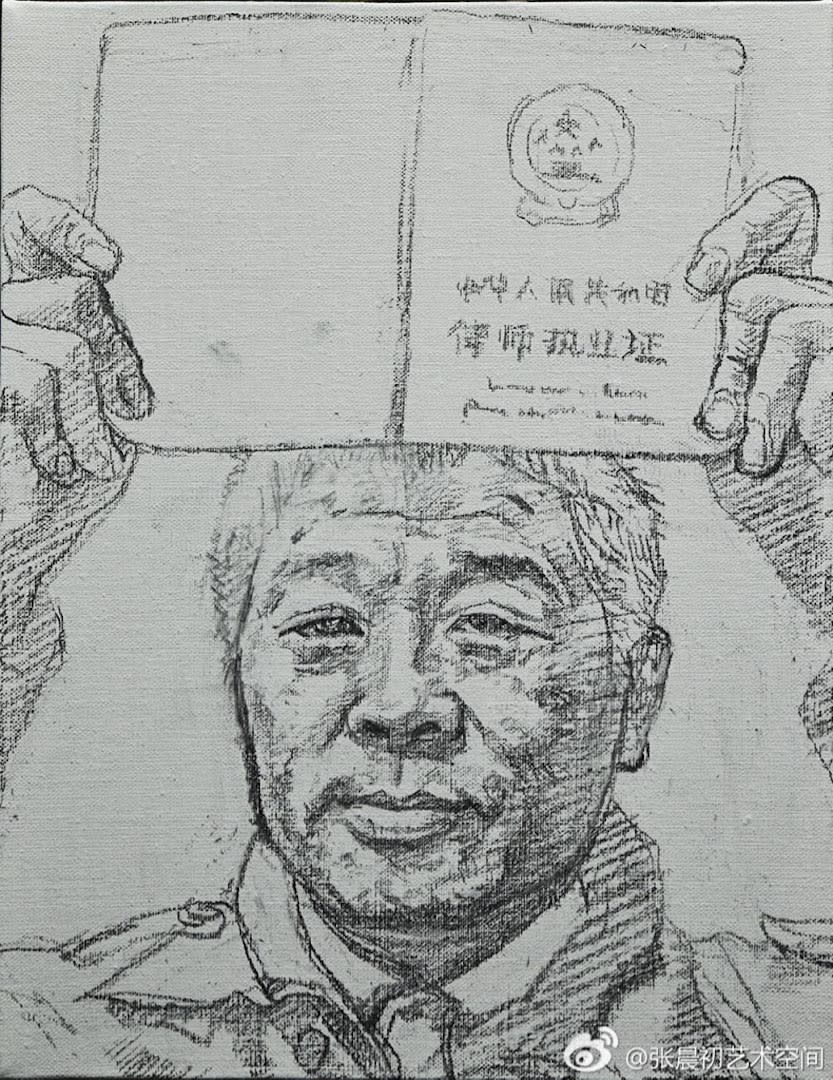 藝術家張晨初為伍雷畫的素描頭像。