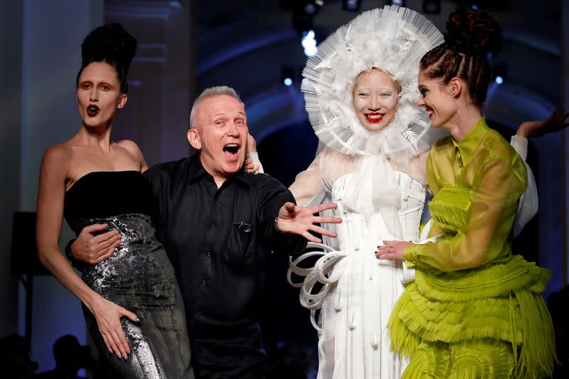 FILE PHOTO: French designer Jean Paul Gaultier appears with models at the end of his Haute Couture Fall/Winter 2016/2017 collection in Paris