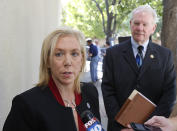 CORRECTS ARREST DAY OF WEEK TO THURSDAY, INSTEAD OF WEDNESDAY Sacramento County District Attorney Anne Marie Schubert, discusses the arrest of Roy Charles Waller, who is suspected of committing a series or rapes, following a news conference Friday, Sept. 21, 2018, in Sacramento, Calif. Waller, 58, was taken into custody in Berkeley by Sacramento Police, Thursday, Sept. 20, 2018, and faces multiple counts of rapes that occurred in Northern California starting in 1991. At right. is Butte County District Attorney Michael Ramsey (AP Photo/Rich Pedroncelli)