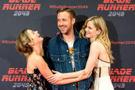 <p>Even other movie stars marvel at Eva Mendes’s man! Can you tell that actors Ana de Armas and Sylvia Hoeks, two of Gosling’s co-stars in the upcoming <i>Blade Runner 2049</i>, are fans? They were all about him while promoting the movie at CineEurope in Barcelona. (Photo: Robert Marquardt/Getty Images for Sony Pictures) </p>