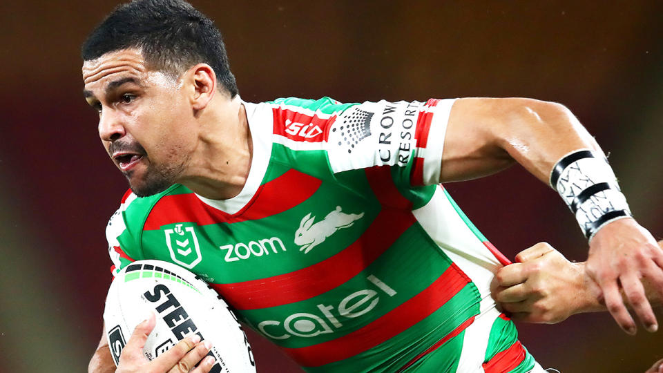 Cody Walker is pictured playing for the South Sydney Rabbitohs in the NRL.