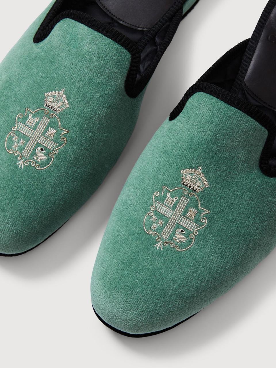 Claridge's slippers in their trademark jade colour palette (Claridge's)