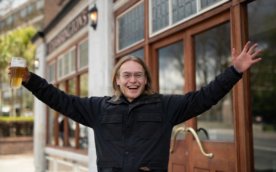 Tom Ough at the Carlton Tavern which has reopened after being entirely rebuilt by developers who destroyed the original building in north West London -  Christopher P ledger