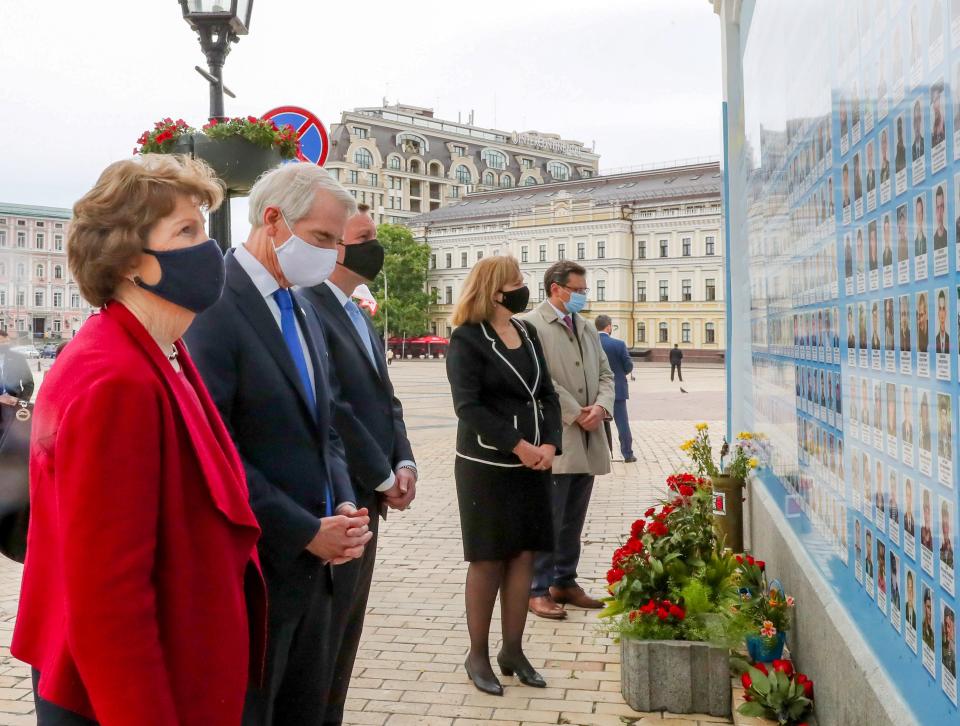 Sen. Jeanne Shaheen, front, in Kyiv, Ukraine, in June 2021.