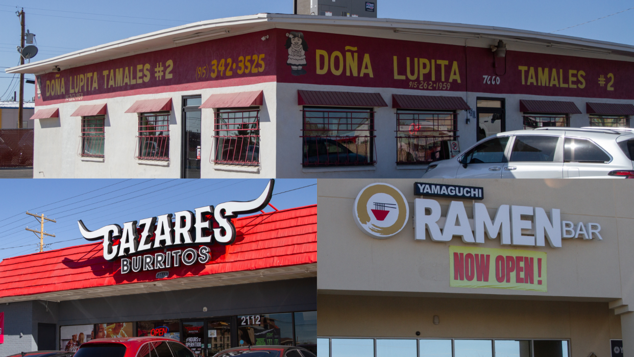 Doña Lupitas Tamales #2 located 7660 Alameda Ave. (top), Cazares Burritos located 2112 N. Mesa St. (bottom left), Yamaguchi Ramen Bar located 1700 Zaragoza Road.