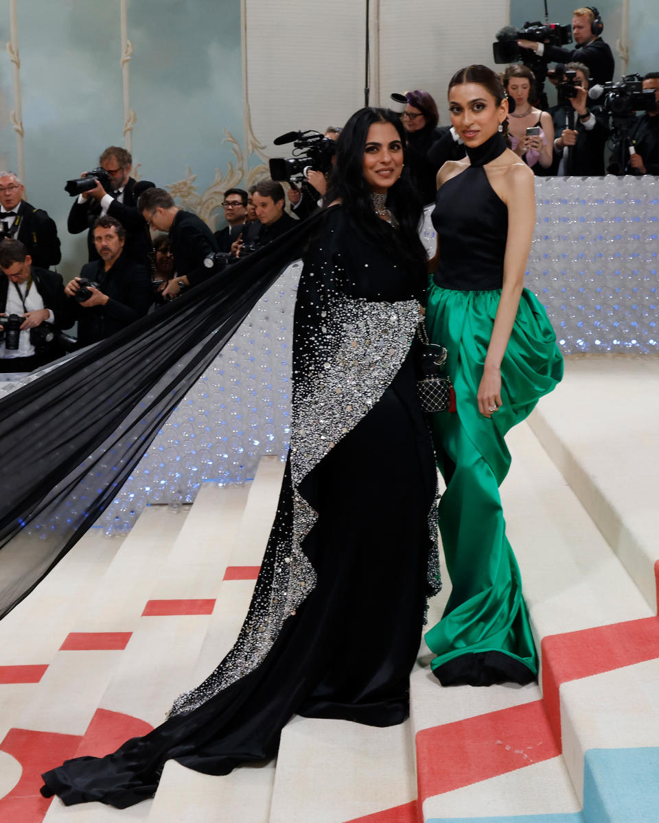 Isha Ambani and Diya Mehta Jatia attend the 2023 Costume Institute Benefit celebrating "Karl Lagerfeld: A Line of Beauty" at Metropolitan Museum of Art