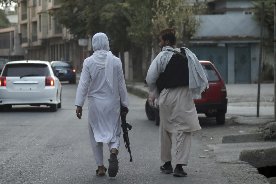 Taliban fighters patrol in Kabul, Afghanistan, Saturday, Aug. 28, 2021. (AP Photo/Khwaja Tawfiq Sediqi)