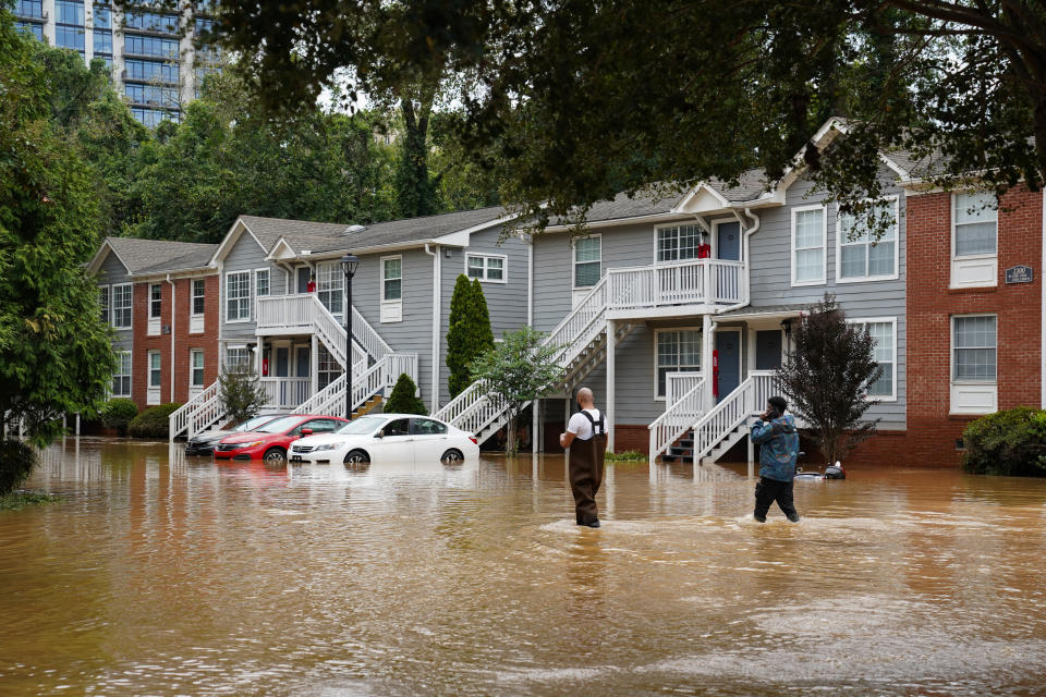 A residential building is flooded after Hurricane Helene caused heavy rainfall in Atlanta overnight on September 27th.