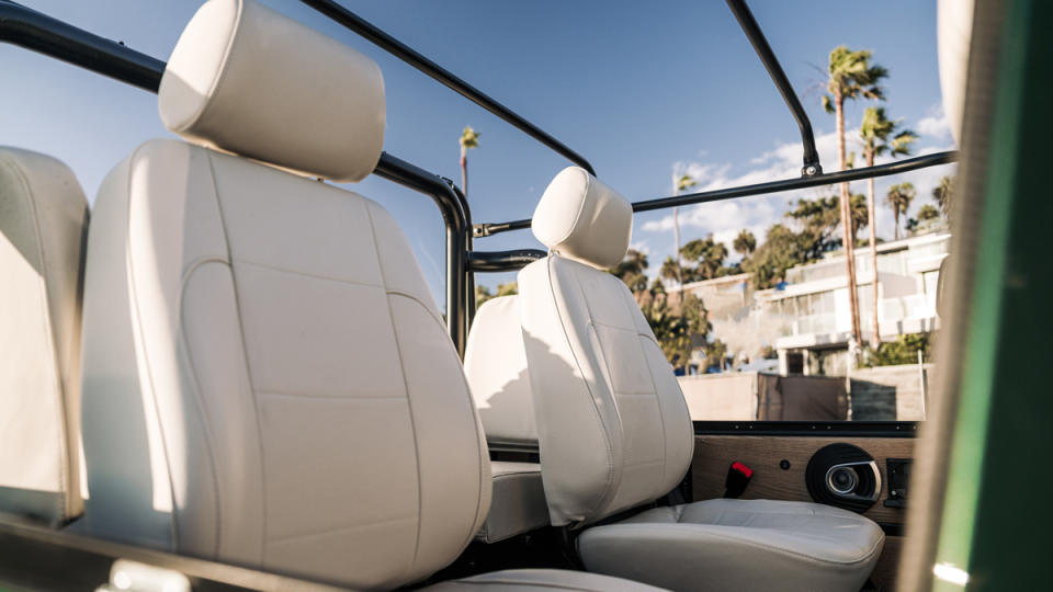 The interior seating of a 1991 Mercedes-Benz 250GD restomod from Expedition Motor Company.