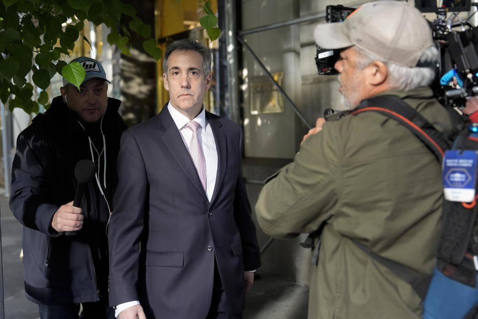 Michael Cohen leaves his apartment building on his way to Manhattan criminal court, Monday, May 13, 2024, in New York. (AP Photo/Julia Nikhinson)