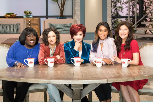 <p>Sonja Flemming/CBS via Getty </p> Julie Chen Moonves (far right) with her 'The Talk' season 8 co-hosts (from left) Sheryl Underwood, Sara Gilbert, Sharon Osbourne and Eve.